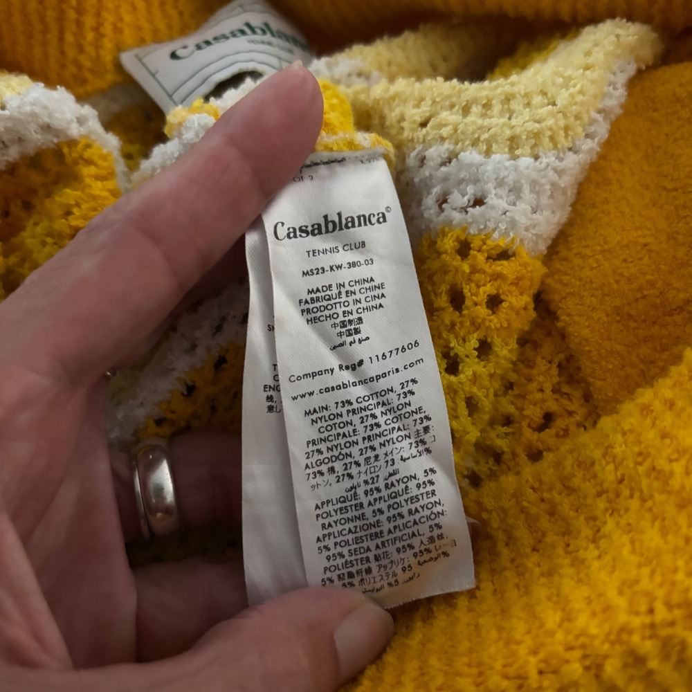 Casablanca Tennis Club Yellow White Chevron Wavey Crochet Knit Shorts Large - Picture 7 of 8